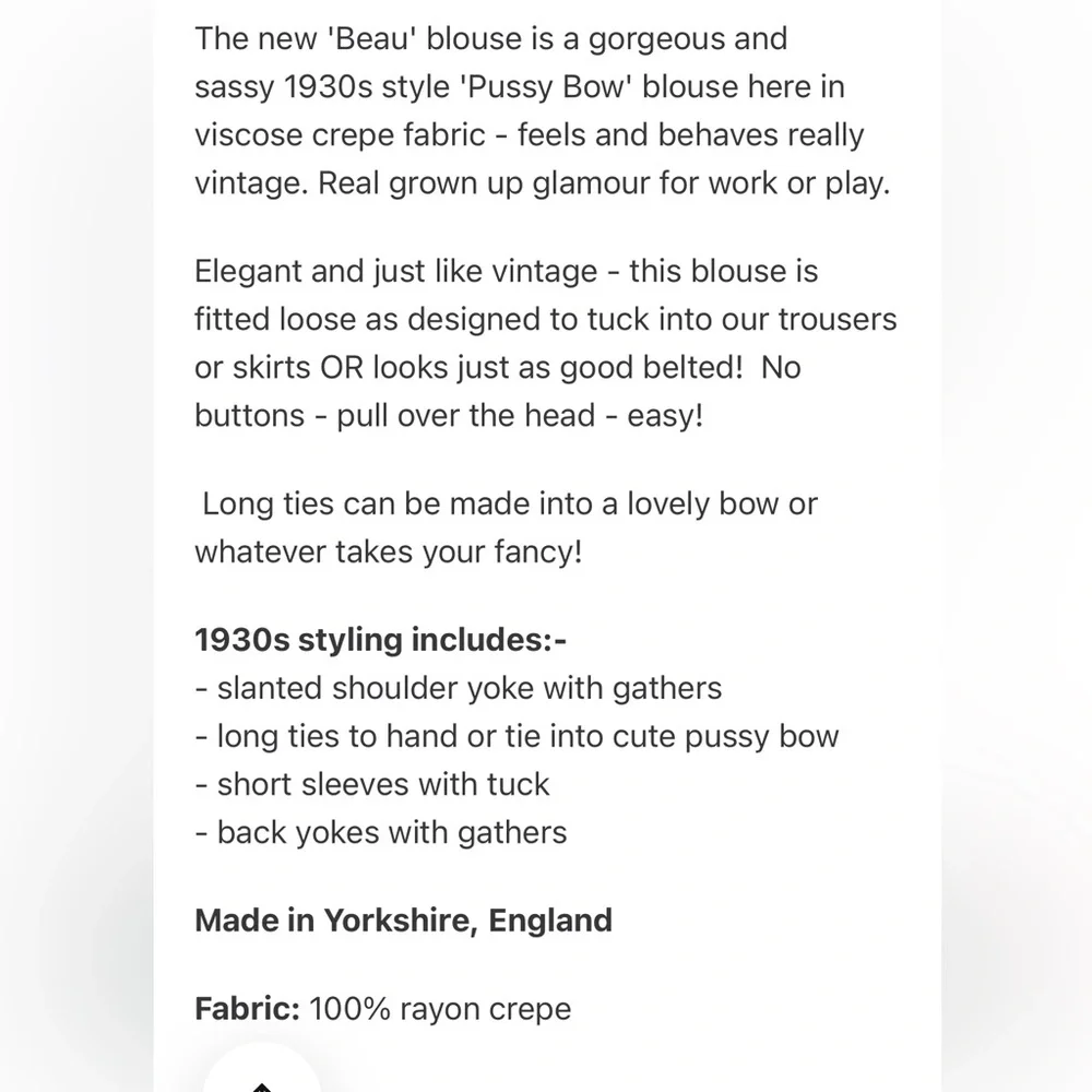 House of Foxy NWT 1930s/40s style bow blouse UK 16 (US 12 - see size chart) - Picture 5 of 5